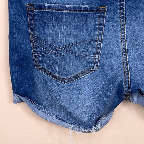 Size 6 Aeropostale Blue Distressed Denim Shorts Cuffed Stretch Western - Picture 8 of 11